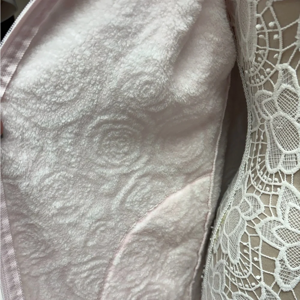 Ella Simone Pink Plush Zip Robe Floral Texture Long Sleeve Large, House Robe